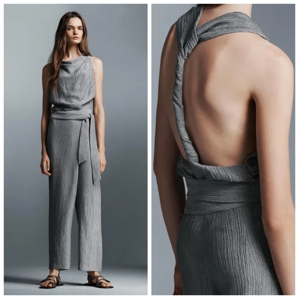 Zara Gray Crinkle Effect Blouse